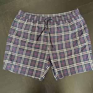 Men’s Burberry Blue Red and White Plaid Swim Trunks